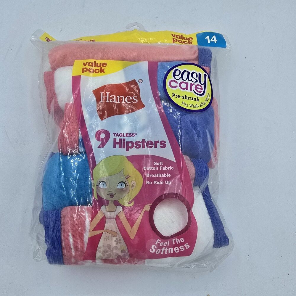 Hanes Ultimate Girls Size 14 Pink Cotton Tagless Comfy Hipsters Underwear 5 Pack
